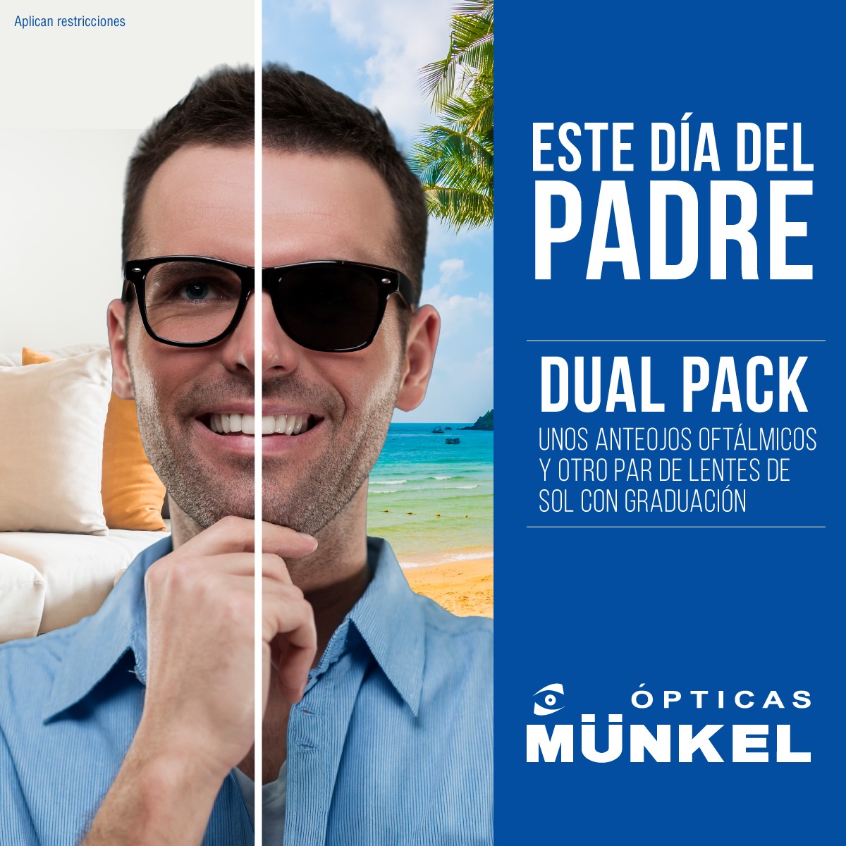 Hombre con un lente oftalmico y otro polarizado